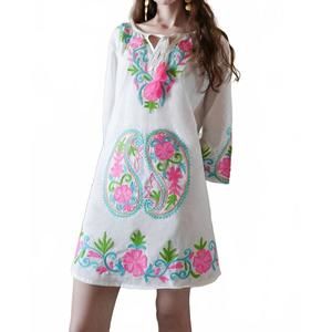 NEW DEBBIE KATZ women's short embriodered tunic in white